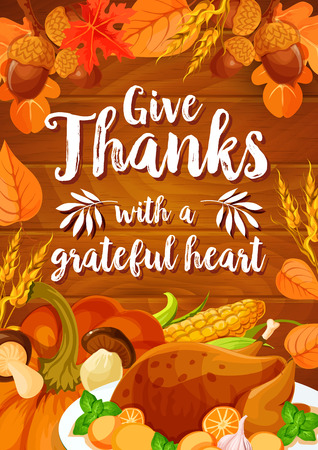 Thanksgiving Day dinner banner on wood backgroundのイラスト素材