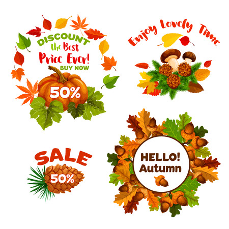 Autumn sale discount shopping vector icons setのイラスト素材