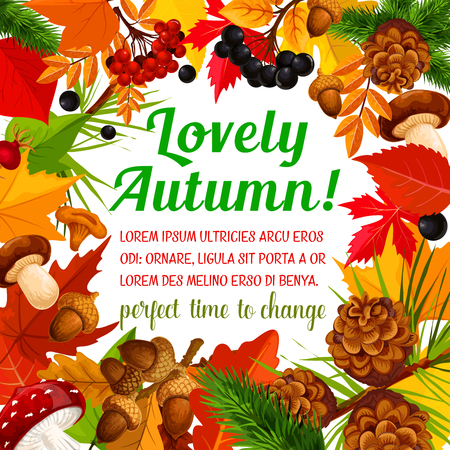 Autumn poster template with frame of fall natureのイラスト素材