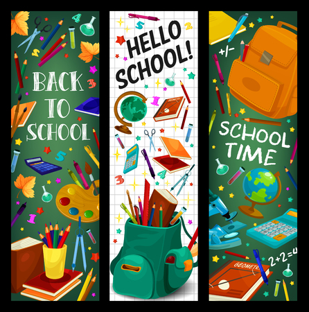 Back to School vector stationery banners set