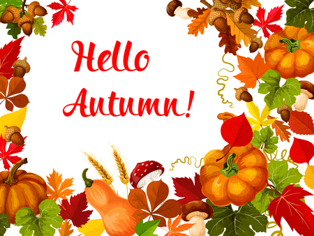 Hello Autumn poster for fall season greeting cardのイラスト素材