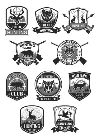 Hunting club hunt adventure vector icons