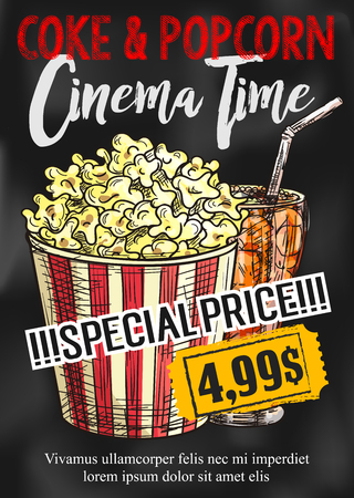 Fast food popcorn and coke vector cinema posterのイラスト素材