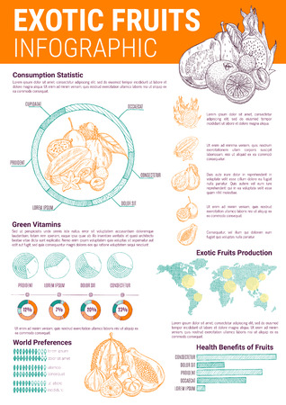 Vector nfographics of exotic fresh tropical fruitsのイラスト素材