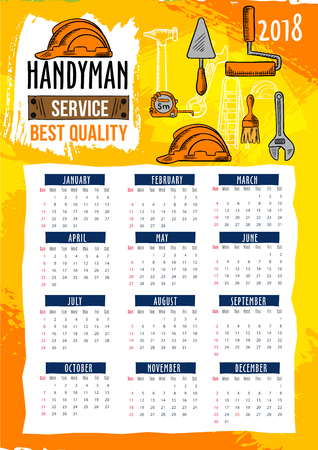 Handyman repair service 2018 calendar templateのイラスト素材