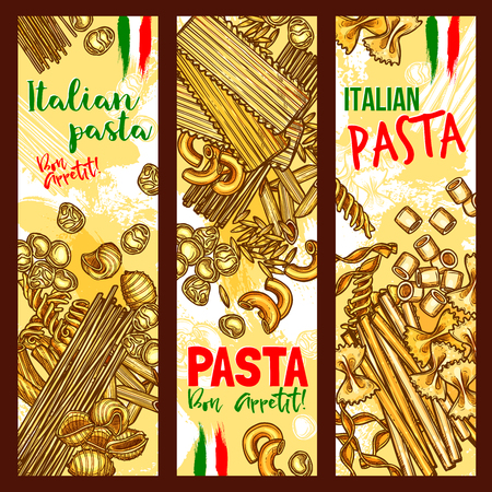 Pasta and Italian macaroni vector banners on a plain background.のイラスト素材