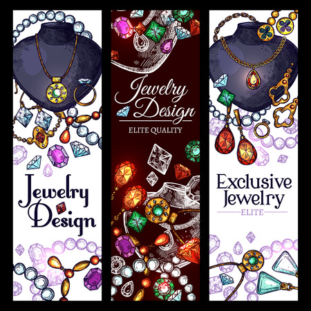 Vector banners of jewelry fashion accessoriesのイラスト素材