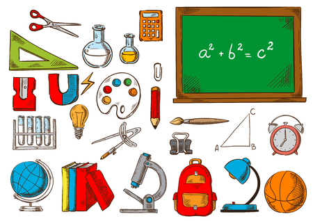 School and education supplies sketchesのイラスト素材