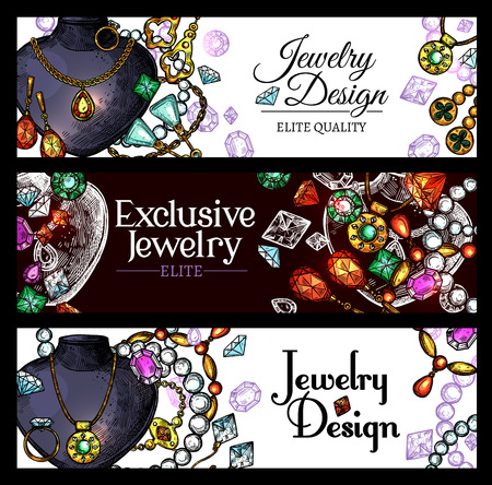 Jewelry sketch banners.のイラスト素材