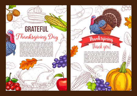 Thanksgiving day vector sketch greeting posterのイラスト素材