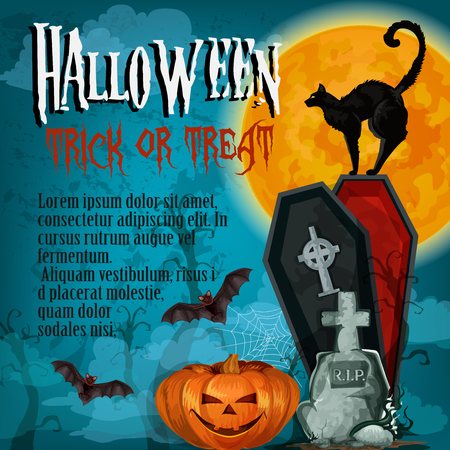 Halloween holiday night trick treat vector posterのイラスト素材