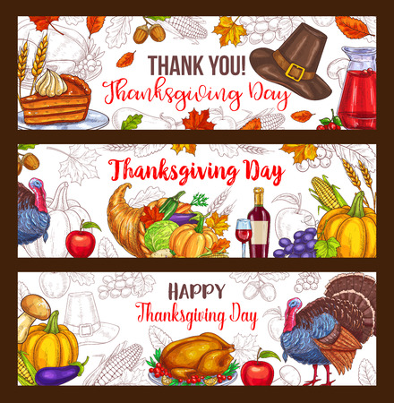 Thanksgiving day vector harvest greeting bannersのイラスト素材