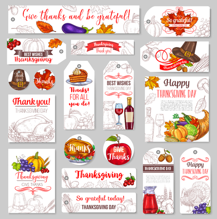 Thanksgiving day sketch holiday vector tagsのイラスト素材