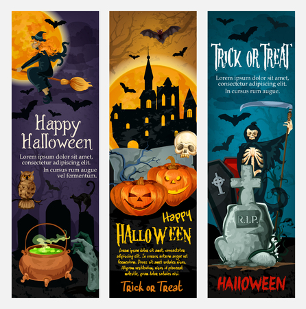 Happy Halloween banner with ghost and pumpkinのイラスト素材