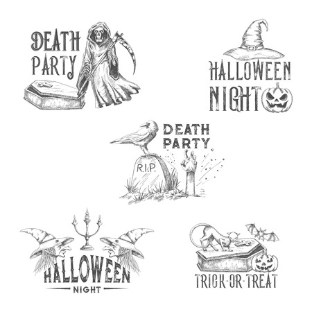 Halloween night party vector sketch iconsのイラスト素材