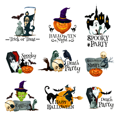 Halloween holiday symbol of pumpkin, ghost and batのイラスト素材