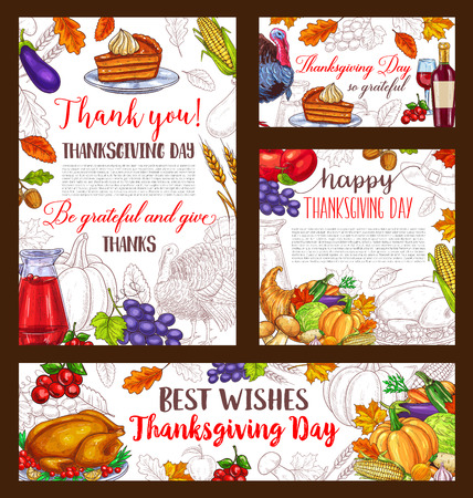 Thanksgiving day sketch vector banner or postersのイラスト素材