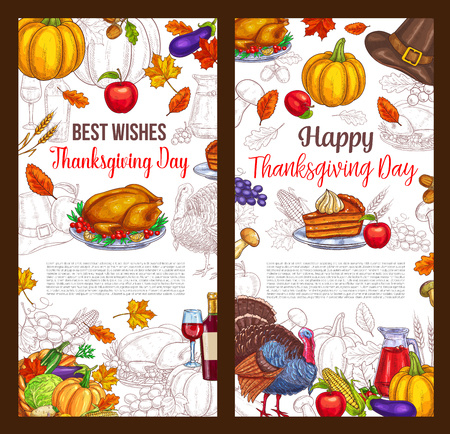 Thanksgiving day sketch vector greeting postersのイラスト素材