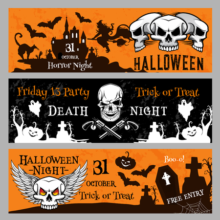 Halloween party vector banners for Friday 13 nightのイラスト素材