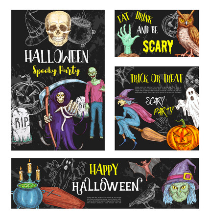 Halloween friday horror party vector sketch posterのイラスト素材
