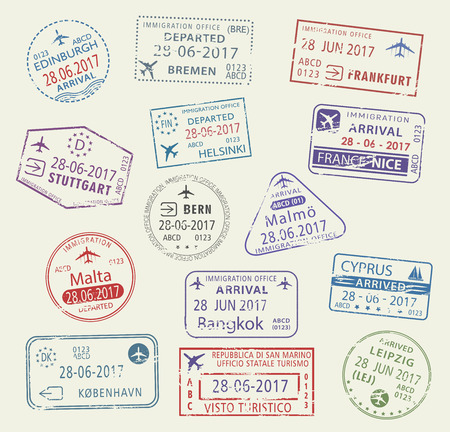 Icons of city passport stamps world travelのイラスト素材