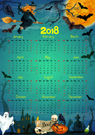 Halloween holiday horror vector calendar 2018のイラスト素材