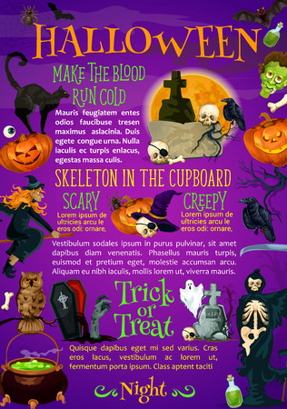 Halloween pumpkin, witch hat and bat poster designのイラスト素材