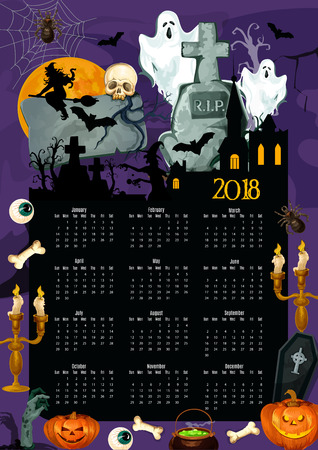 Halloween holiday year calendar template designのイラスト素材