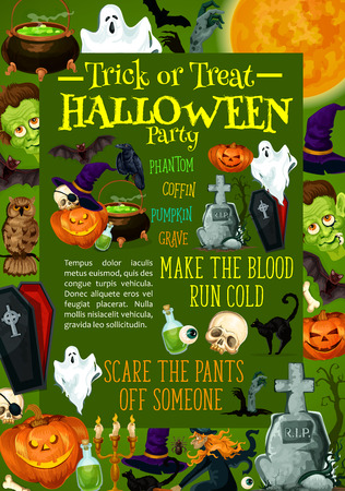 Halloween pumpkin poster for horror night partyのイラスト素材