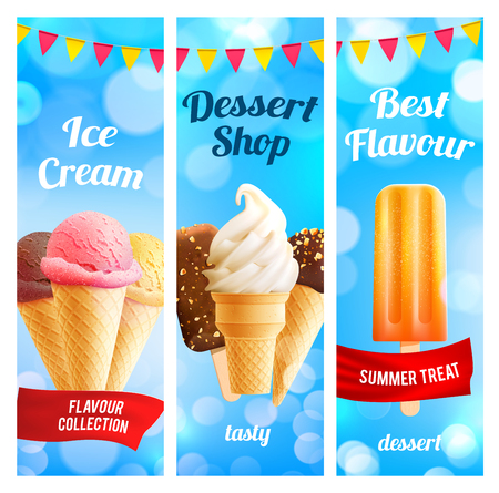 Banners set for ice cream dessert shopのイラスト素材