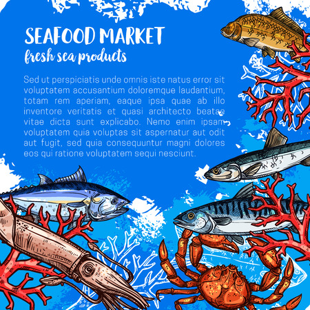 Vector poster for seafood or fish food marketのイラスト素材