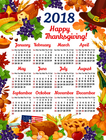 Thanksgiving day vector calendar 2018のイラスト素材