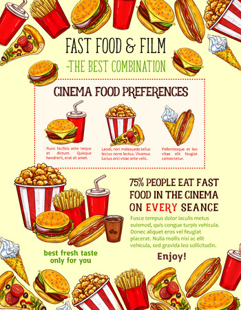 Fast food snacks vector sketch fastfood mealsのイラスト素材