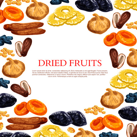 Vector poster of dried fruits and dry fruit snacksのイラスト素材