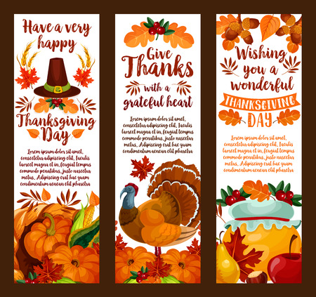 Happy Thanksgiving banner set of autumn holidayのイラスト素材