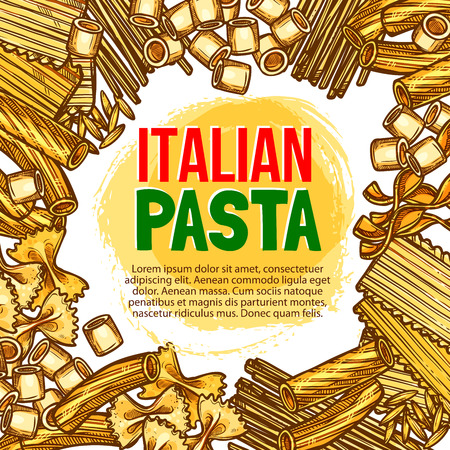 Pasta and Italian macaroni vector sketch posterのイラスト素材