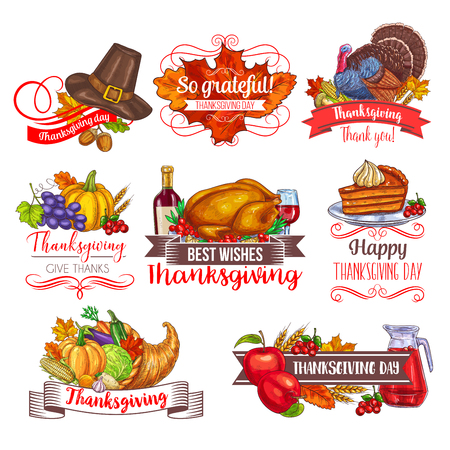 Thanksgiving day greeting sketch iconsのイラスト素材