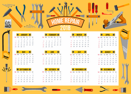 Vector calendar 2018 template of work tools.のイラスト素材