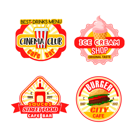 Fast food cinema bistro snacks vector icons.のイラスト素材