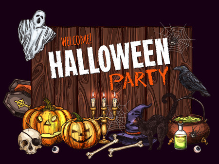 Halloween horror party sketch banner designのイラスト素材