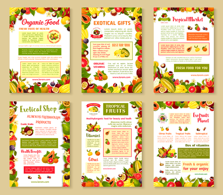 Vector posters set of tropical exotic fruitsのイラスト素材