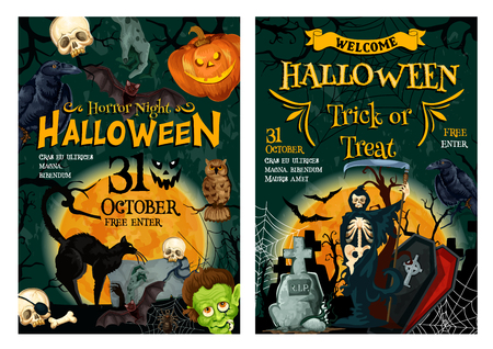 Halloween holiday horror party welcoming bannerのイラスト素材