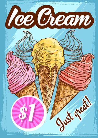 Vector menu sketch poster for ice cream dessertのイラスト素材