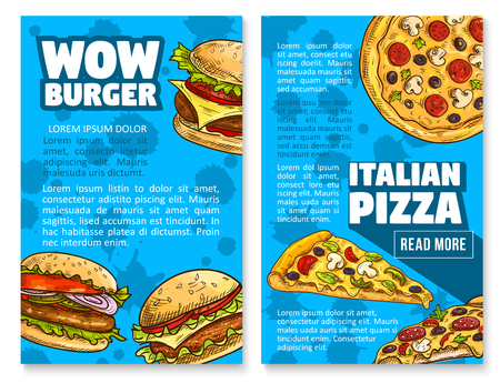 Vector fast food restaurant burger sketch posterのイラスト素材