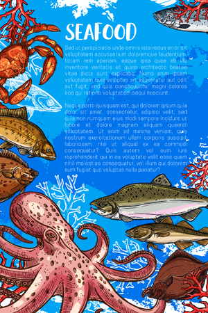 Vector poster for seafood sketch fish food marketのイラスト素材