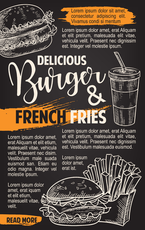 Fast food vector burgers menu sketch posterのイラスト素材