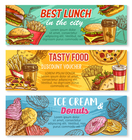 Vector sketch banner fast food restaurant menuのイラスト素材