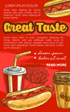 Fast food vector hot dog sketch posterのイラスト素材
