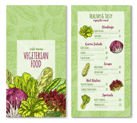 Vector vegetairan cafe menu sketch salad vegetablesのイラスト素材