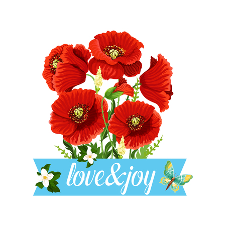 Poppy flowers bouquet vector spring floral iconのイラスト素材